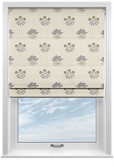 William Morris Lily Flower Embroidery, Woad - Roman Blind
